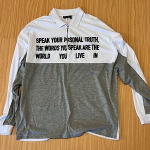 ASOS graphic long sleeve zipper t-shirt.